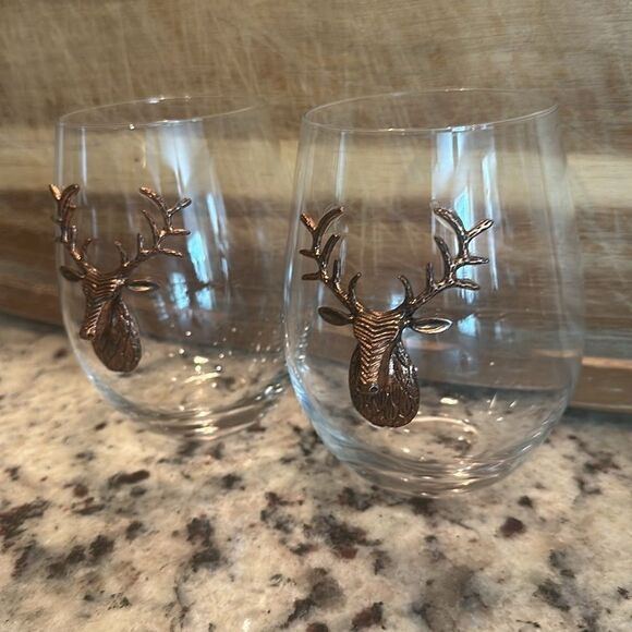 The Northpole 2 Stemless Reindeer Stag Wine Glass Set - Picture 2 of 6
